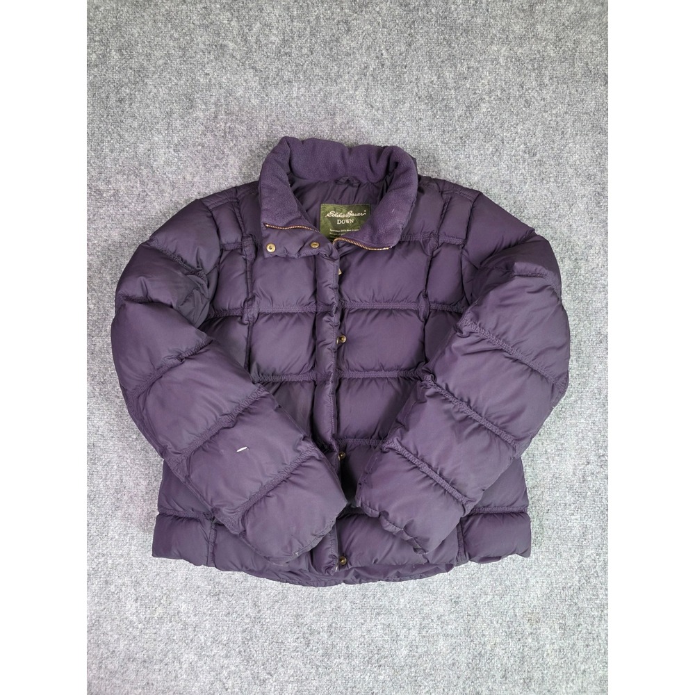 Eddie Bauer Puffer Jacket Women L Petite Purple Goose Down Quilted Full Zip